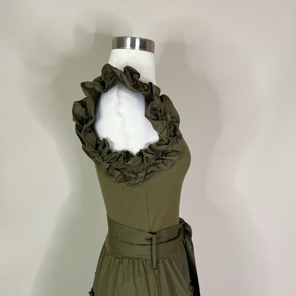 Karina Grimaldi | Rafaela Green Solid Ruffle Ribbed Revolve Tank Midi Dress XS - Picture 7 of 14